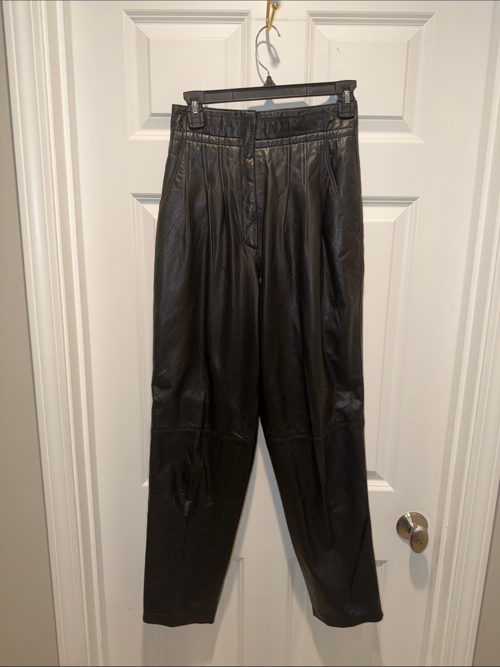 Toffs Vintage Ultra High Rise 90s Black Leather Pleated Pants 6